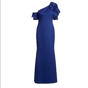 Badgley Mischka Scuba Flower One Shoulder Gown